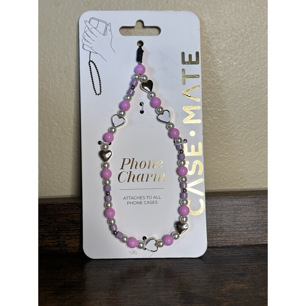 Case-Mate Phone Charm Beaded Wristlet Pink Purple Gold Hearts Pearls